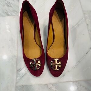 Tory Burch Burgundy Flats with Gold Emblem